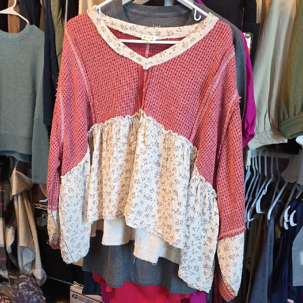 POL Floral Patchwork Women's Top